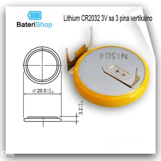 Baterija Litijum CR2032 3V sa 3 pina horizontalna